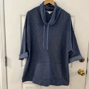 Purejill Woman's Blue Textured Cowl Neck Over-Sized Pull-Over Knit Sweater Sz Lr